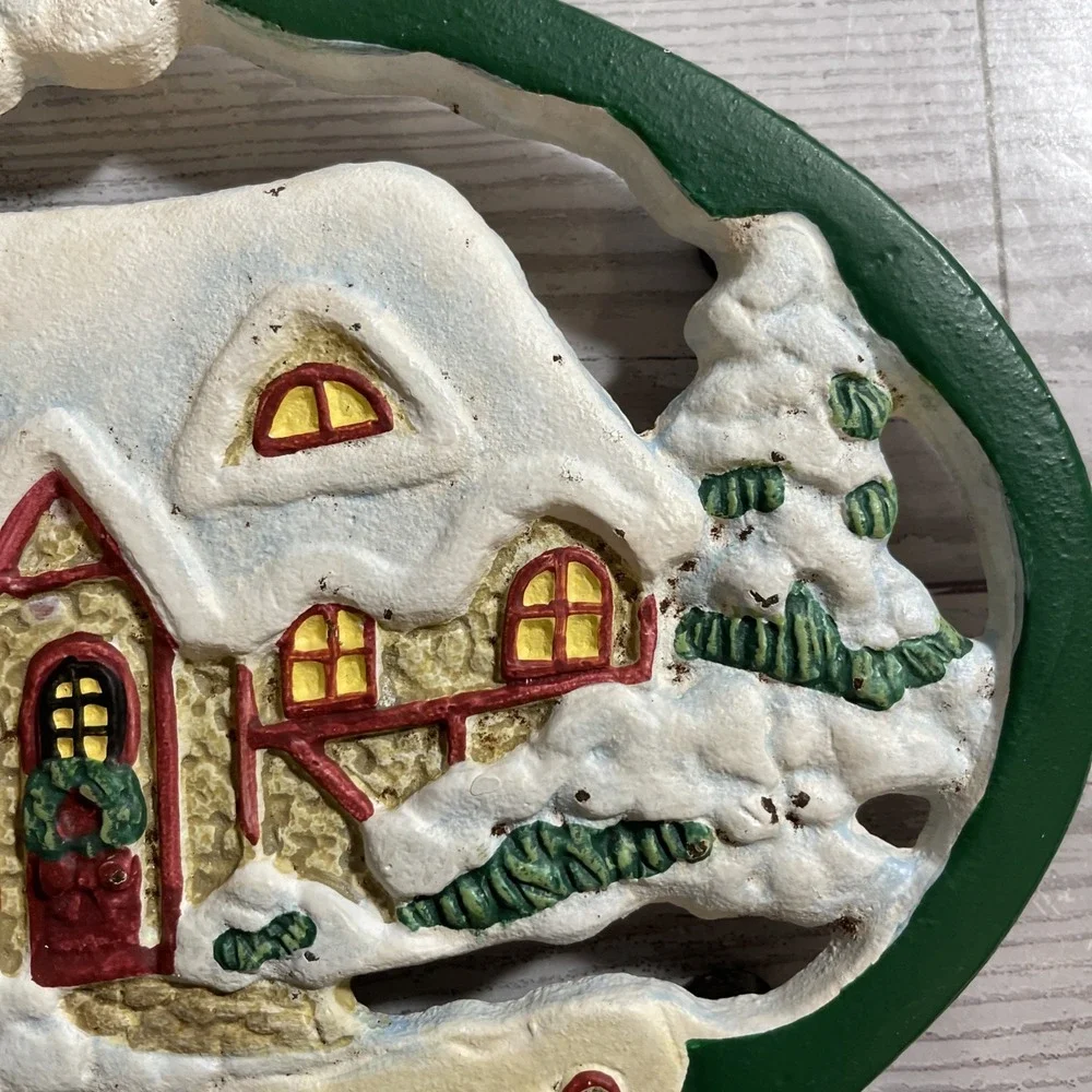 Avon 1999‎ Holiday Home Sweet Home Snow Cabin Cast Iron Metal Trivet Wall Hanger